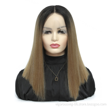 Vigorous wholesale fashion 14 inch cheap price new ombre brown straight handmade short synthetic hair lace front wig